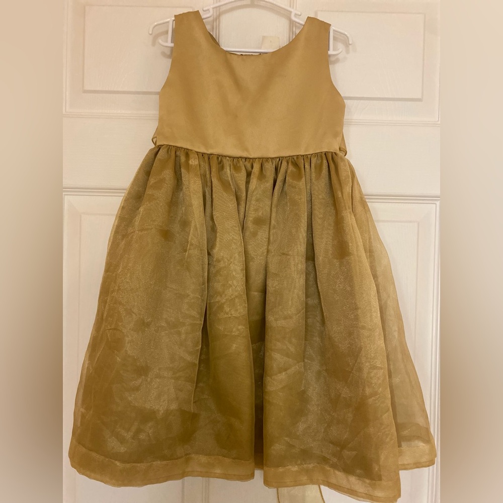 Girls Gold Organza Caramel Brown Party Dress Sz 8 Formal Sleeveless Party Event
